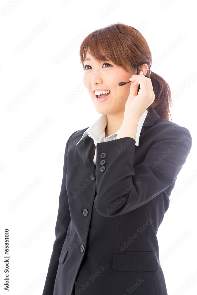 asian businesswoman with headset on white background asian businesswoman with headset on white background
