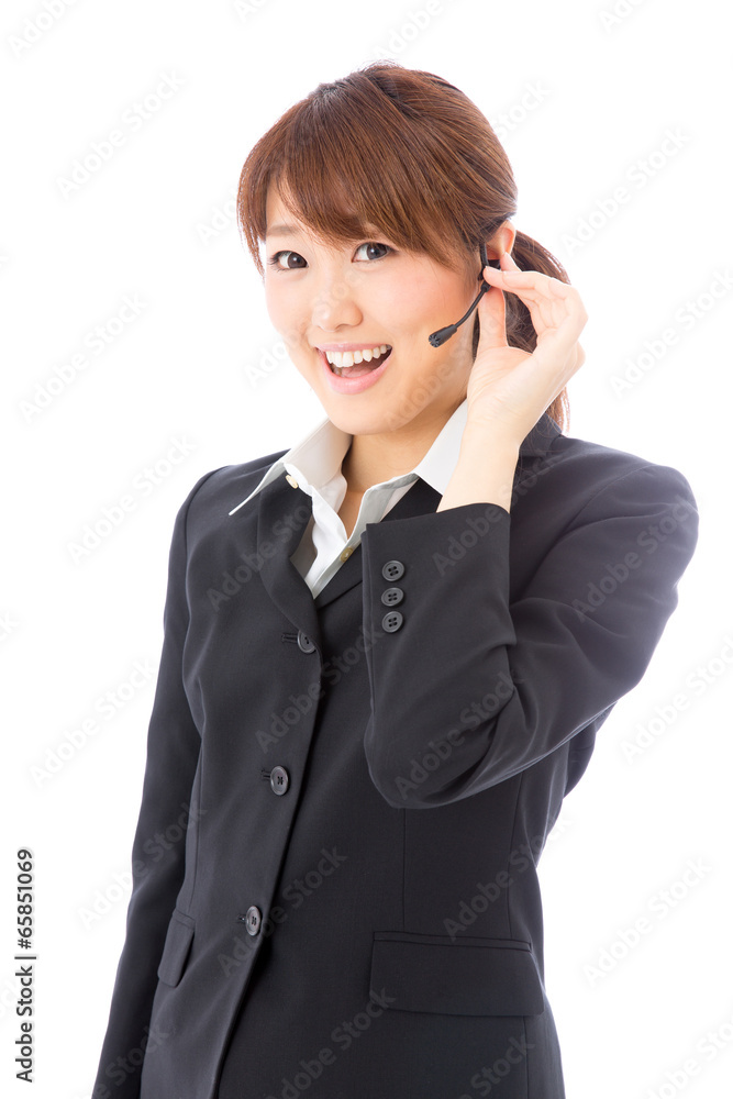 asian businesswoman with headset on white background asian businesswoman with headset on white background