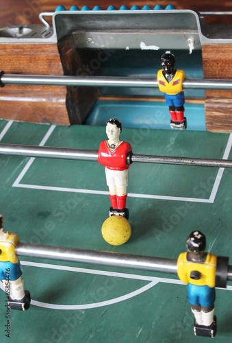 Foosball football in team colors Soccer Brazil shirts Tabletop stock, photo, photograph, image, picture