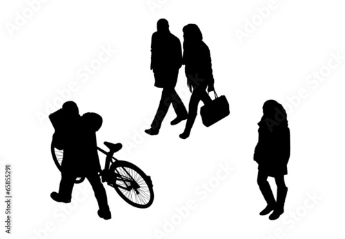 people walking top view silhouettes set 7