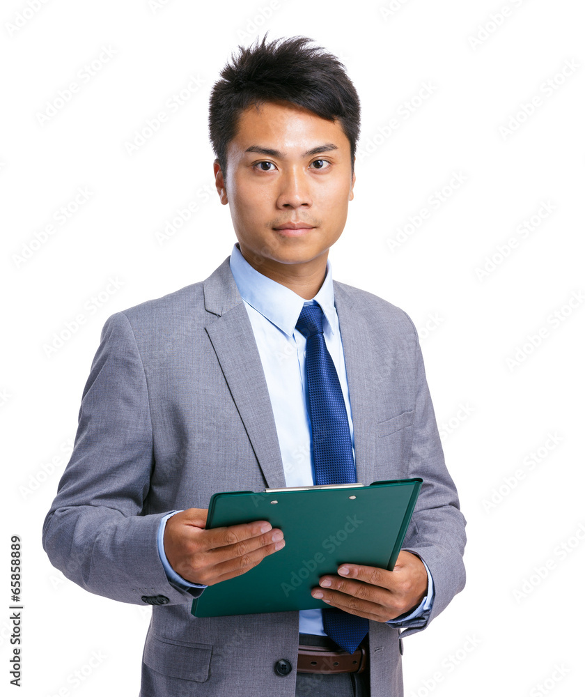 Businessman hold clipboard