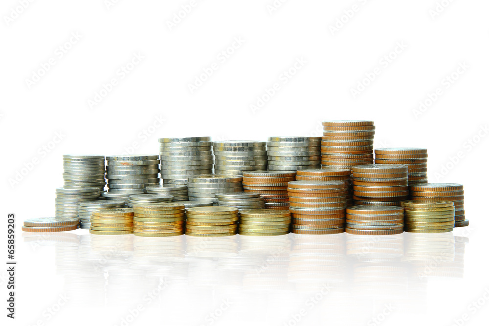 Coins stack isolated clipping path. Coins stack isolated clipping path.