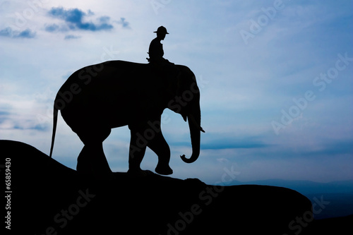 Photography Man and elephant on the mountain