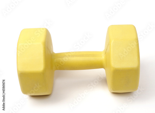 Yellow plastic coated dumbell