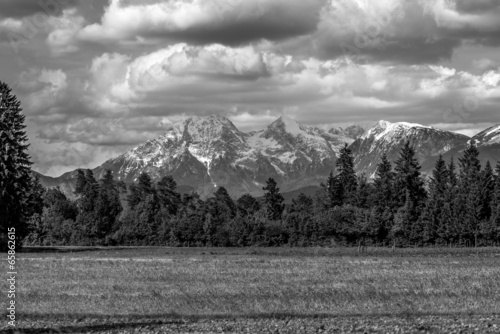 Greyscale image of Slovenian mountains