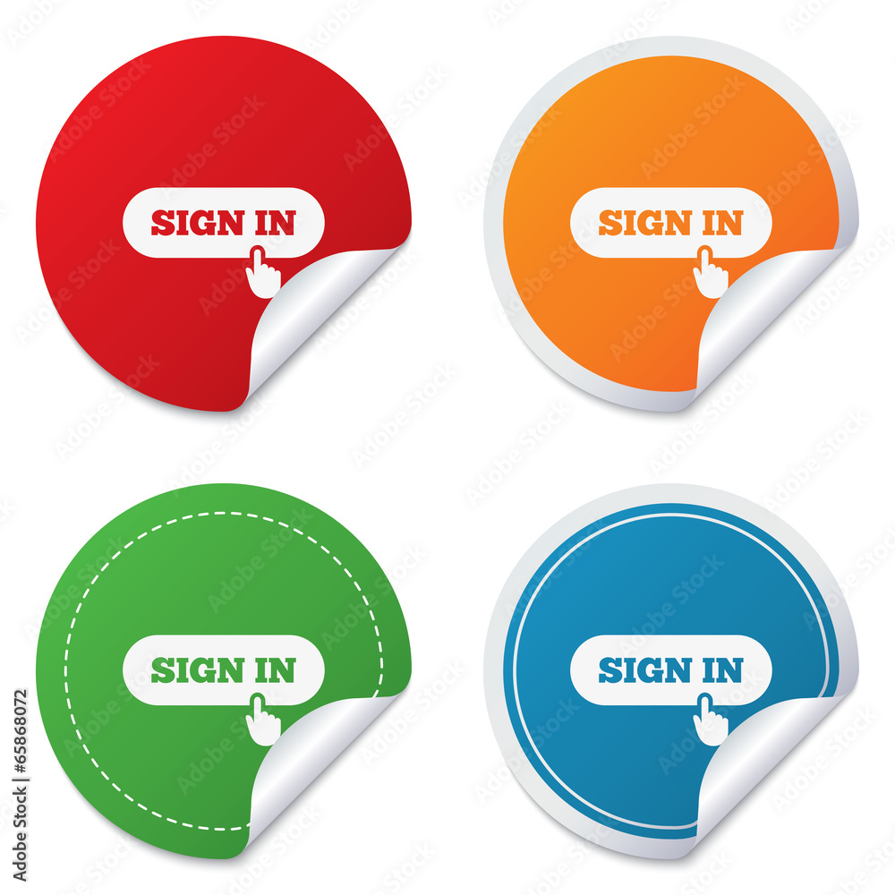Sign in with hand pointer icon. Login symbol Sign in with hand pointer icon. Login symbol
