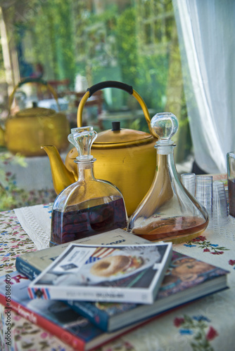 Home-made liquer and old antique tea-pot