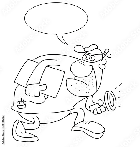 Monochrome outline cartoon burglar