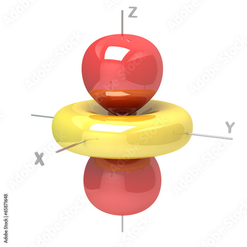 Shape of the 3D M-0 atomic orbital on white background. Availabl