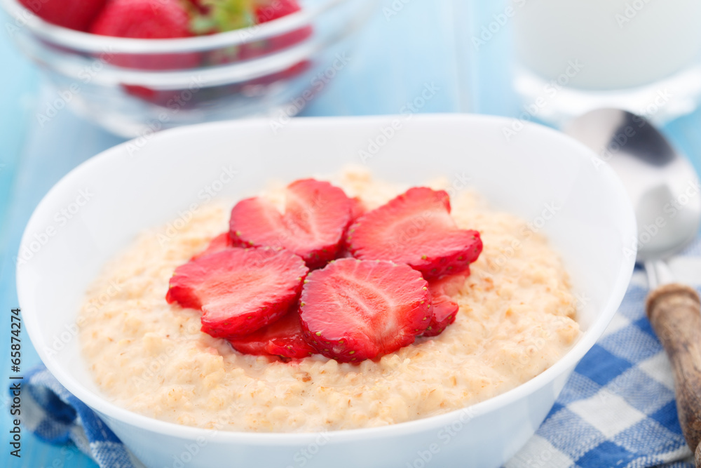 Oatmeal breakfast with strawberries Oatmeal breakfast with strawberries
