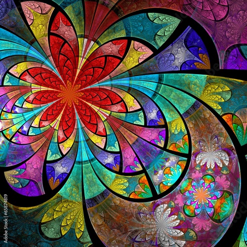 Symmetric colorful one fractal flower, digital artwork