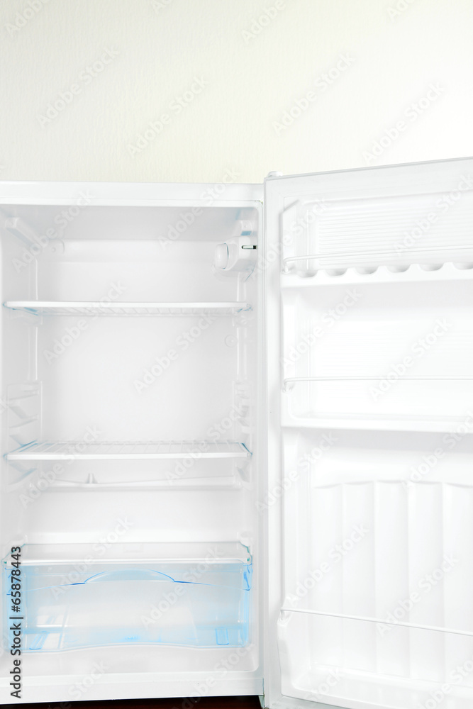 Open empty white refrigerator Open empty white refrigerator