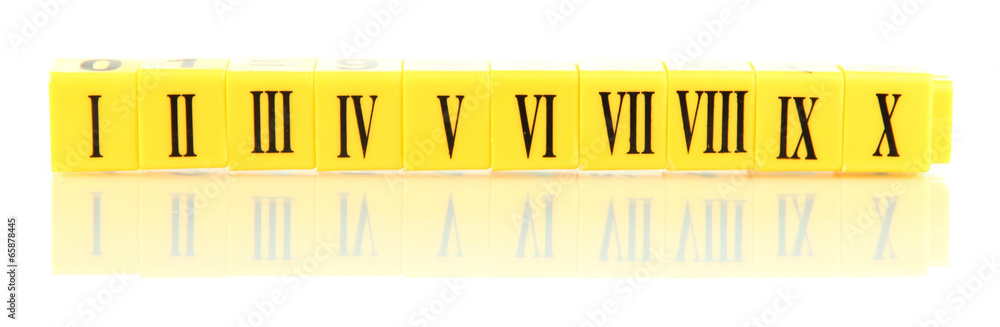 Educational cubes with Roman numerals isolated on white Educational cubes with Roman numerals isolated on white