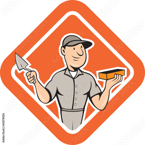 Bricklayer Mason Plasterer Standing Shield Cartoon