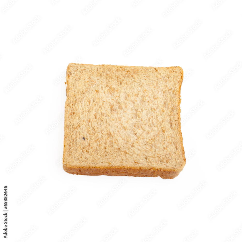 Close-up image of one slice of white bread against the white bac Close-up image of one slice of white bread against the white bac