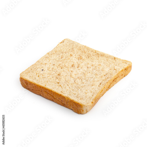 Close-up image of one slice of white bread against the white bac