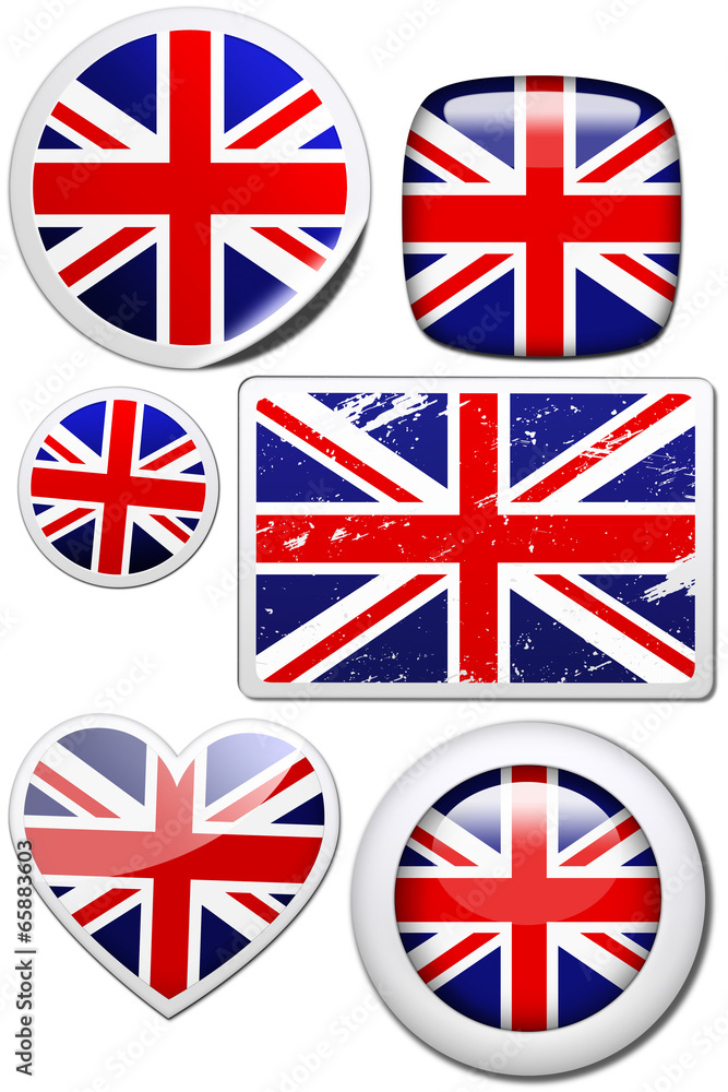 Set of stickers and buttons - Great Britain Set of stickers and buttons - Great Britain