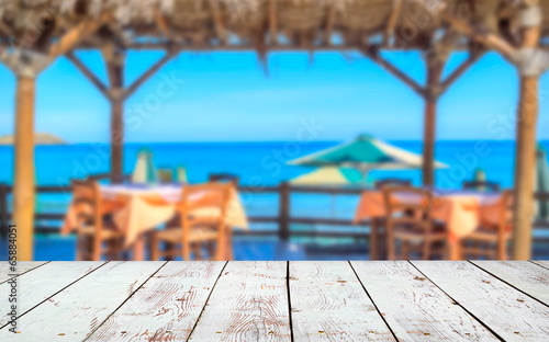 wood deck in front of beach landscape