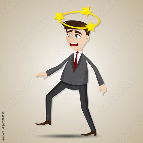 cartoon businessman confused with star on his head