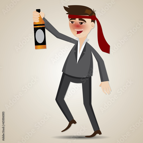 cartoon drunk businessman with alcohol bottle