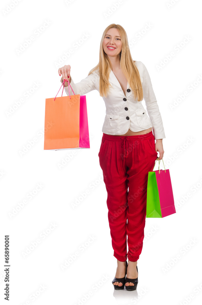 Woman with shopping bags isolated on white Woman with shopping bags isolated on white
