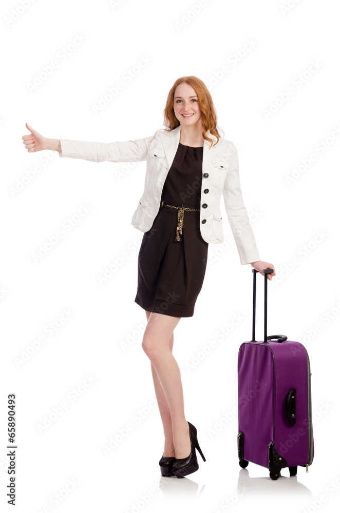 Travel vacation concept with luggage on white Travel vacation concept with luggage on white