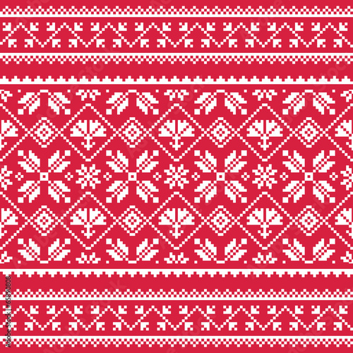 Ukrainian, Slavic folk art white embroidery pattern on red