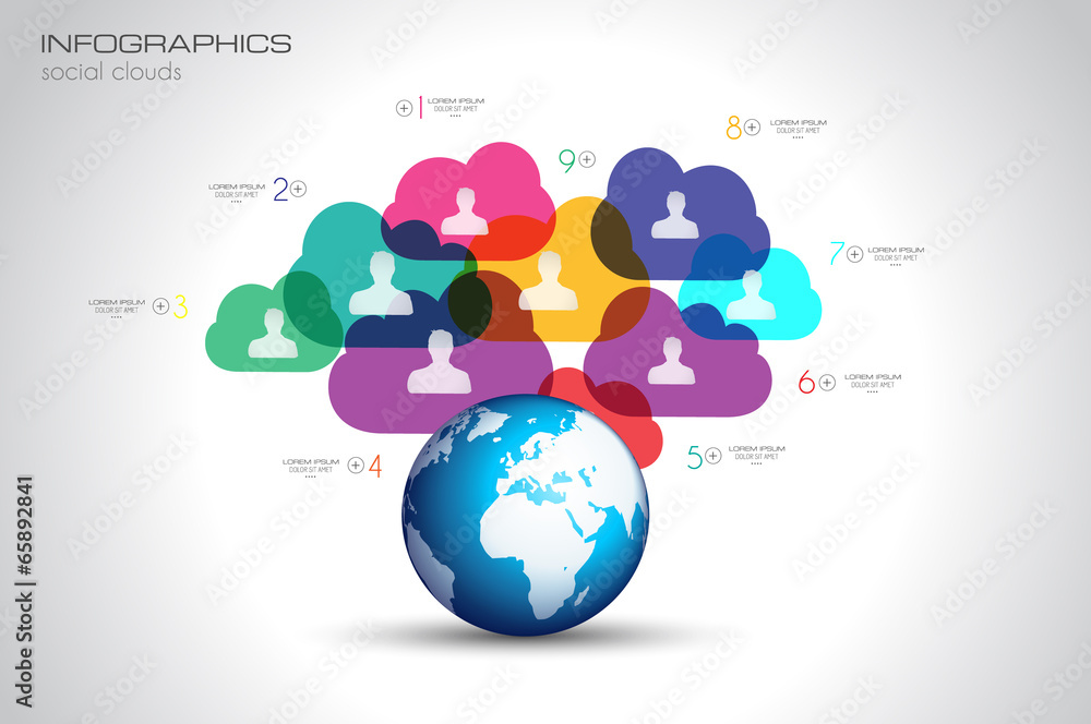 Modern Cloud Globals infographic concept background Modern Cloud Globals infographic concept background