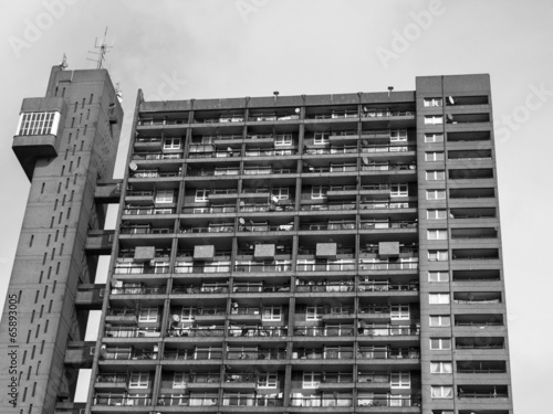 Black and white Trellick Tower in London photo