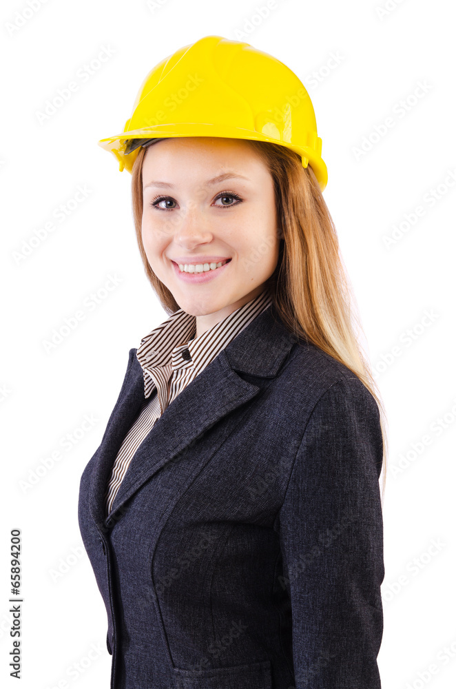 Woman construction worker isolated on white Woman construction worker isolated on white