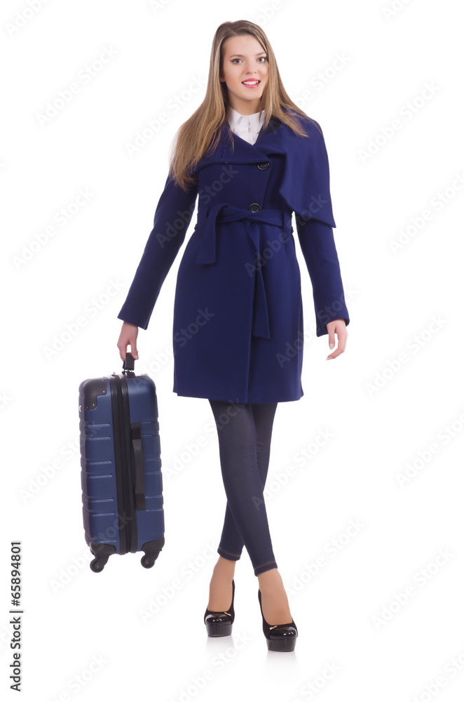 Travel vacation concept with luggage on white Travel vacation concept with luggage on white