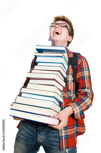 Funny student with lots of books