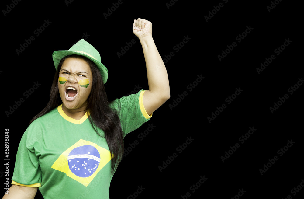 Brazilian fan celebrates on black background Brazilian fan celebrates on black background