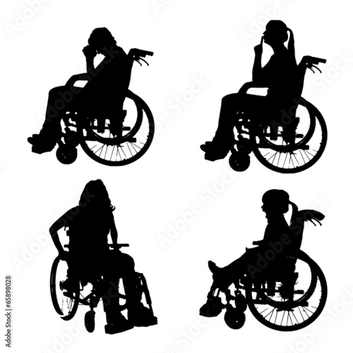 Vector silhouettes of people in a wheelchair.