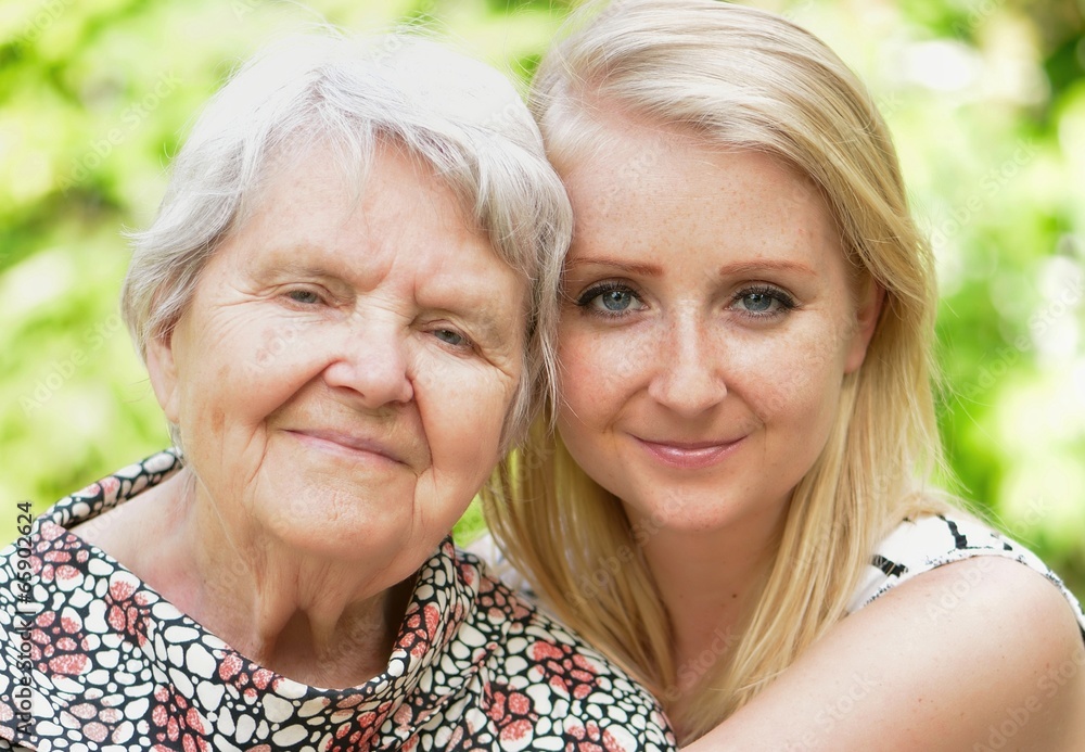 Grandmother and granddaughter. Happy family.