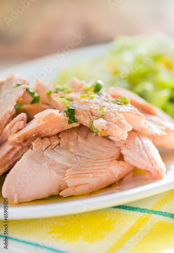 Poached pink salmon