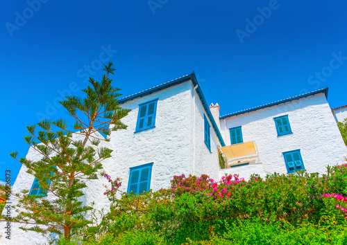 old house over the main port of Hydra island in Greece