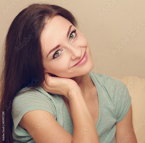 Beautiful smiling girl face. Closeup portrait