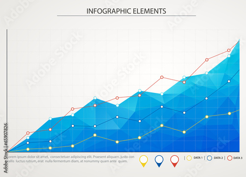 Blue business chart graph with three lines of increase