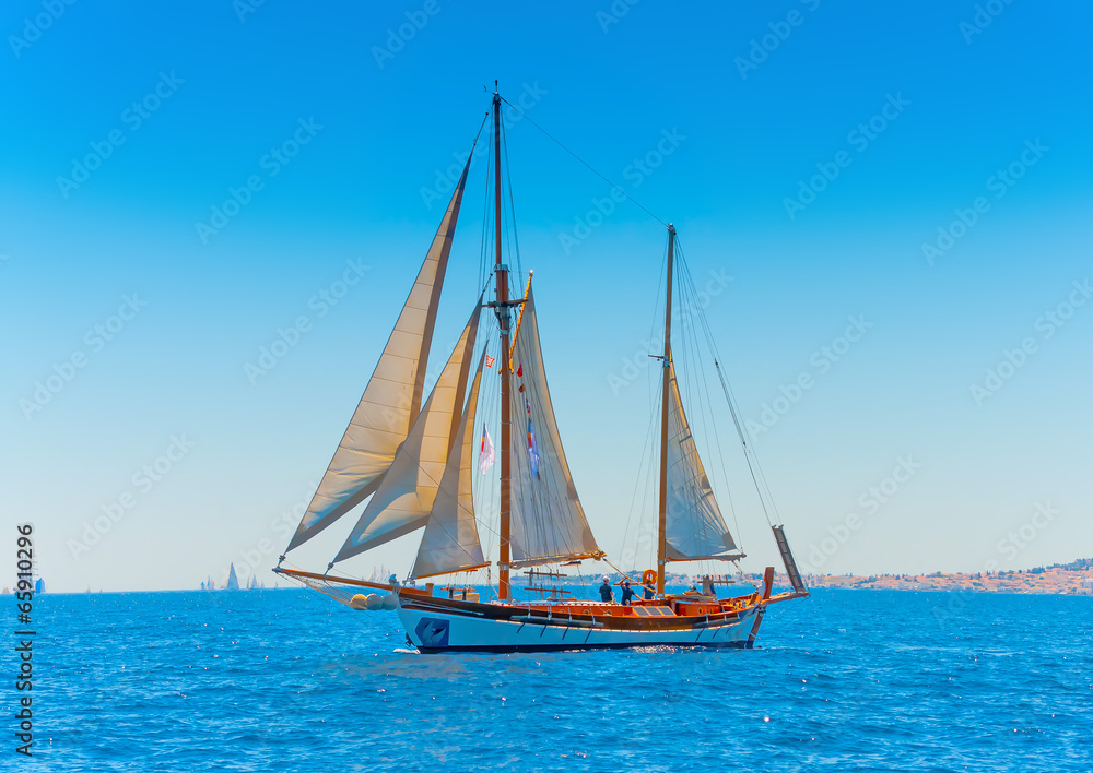 classic wooden sailing boat in Spetses island in Greece classic wooden sailing boat in Spetses island in Greece