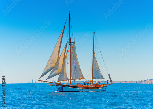 classic wooden sailing boat in Spetses island in Greece