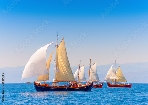 several classic sailing boats in Spetses island in Greece © imagIN photography