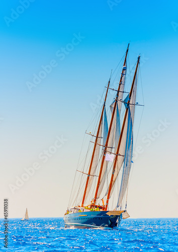 Big 3 mast old classic sailing boat in Spetses island in Greece