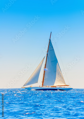 A big 3 mast classic sailing boat in Spetses island in Greece