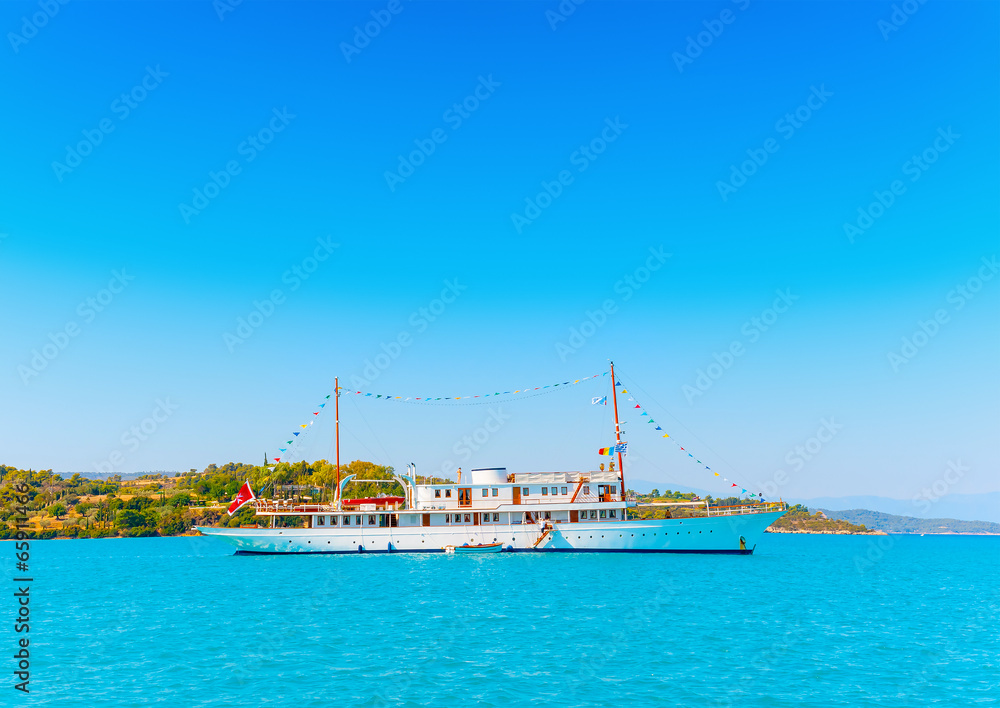 Old classic traditional boat out of Spetses island in Greece
