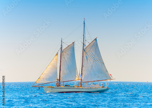 Old classic wooden sailing boat, in Spetses island in Greece