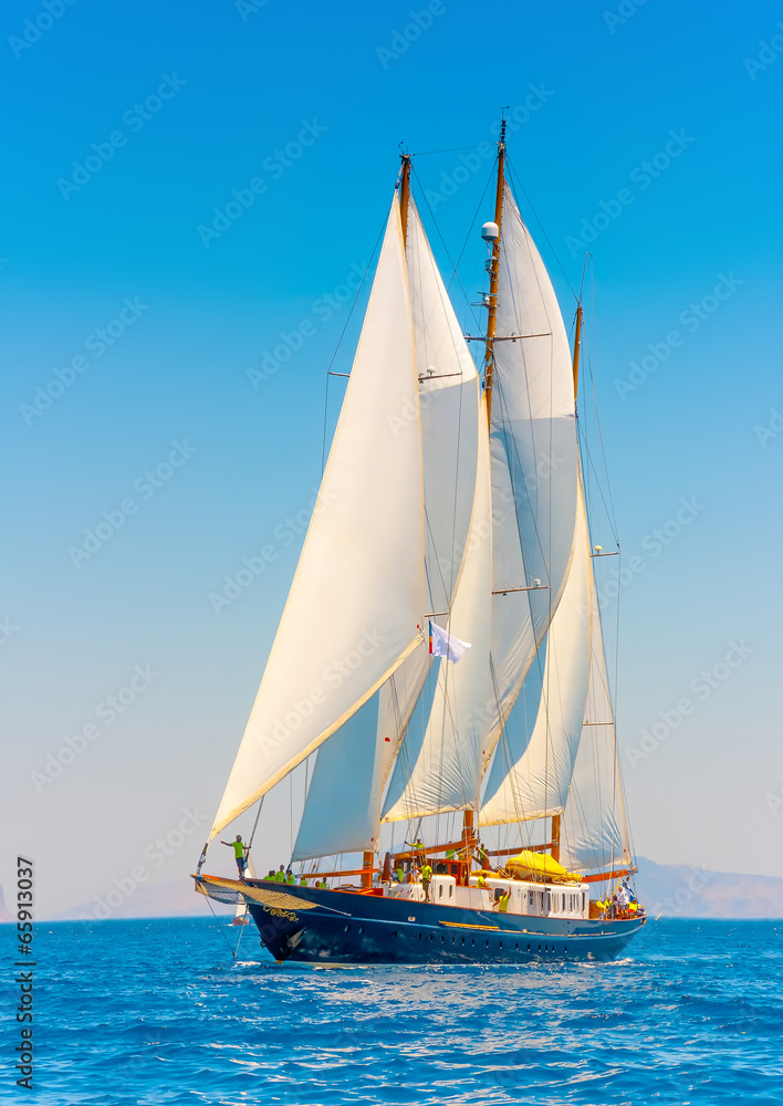 Obraz premium A Big 3 mast classic sailing boat in Spetses island in Greece