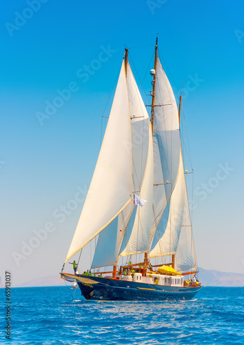 A Big 3 mast classic sailing boat in Spetses island in Greece