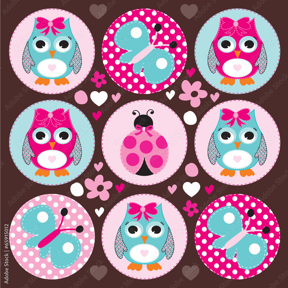 owl ladybird butterfly vector illustration owl ladybird butterfly vector illustration