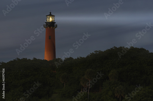Lighthouse light beam at night